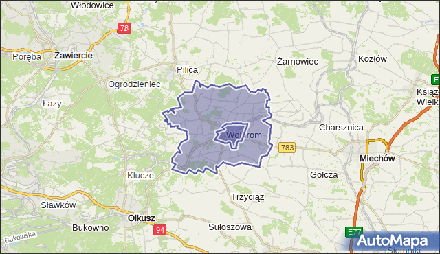 gmina Wolbrom - powiat olkuski na mapie Targeo