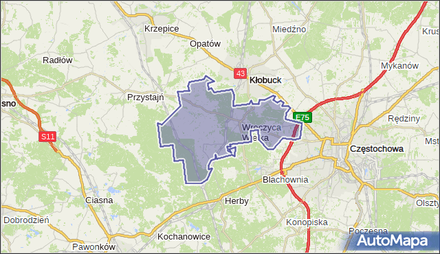 gmina Wręczyca Wielka - powiat kłobucki na mapie Targeo