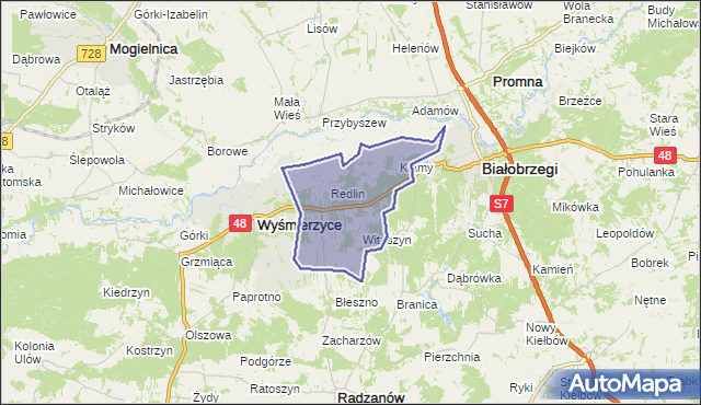 gmina Wyśmierzyce - powiat białobrzeski na mapie Targeo