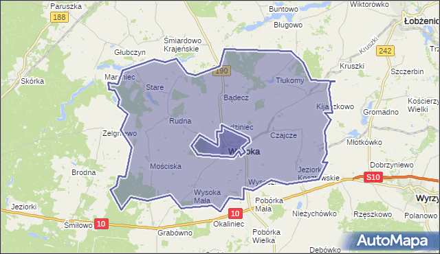 gmina Wysoka - powiat pilski na mapie Targeo