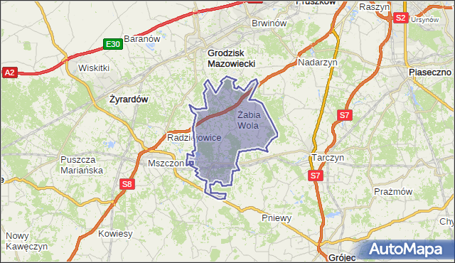 gmina Żabia Wola - powiat grodziski na mapie Targeo