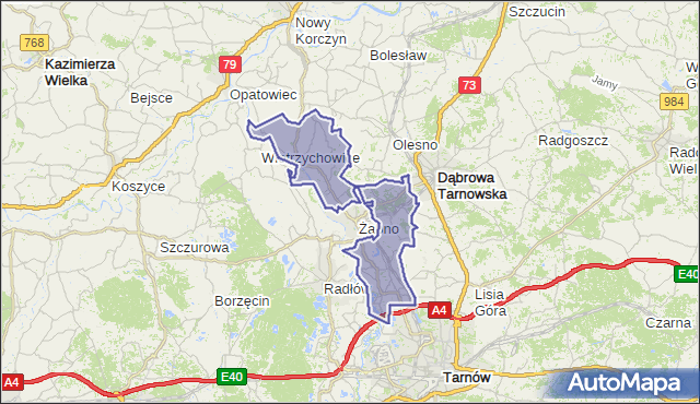 gmina Żabno - powiat tarnowski na mapie Targeo