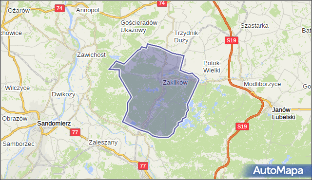 gmina Zaklików - powiat stalowowolski na mapie Targeo