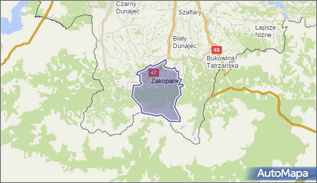 gmina Zakopane - powiat tatrzański na mapie Targeo