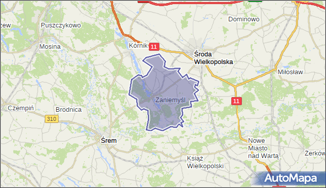 gmina Zaniemyśl - powiat średzki na mapie Targeo