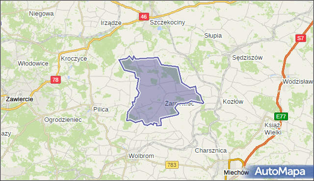 gmina Żarnowiec - powiat zawierciański na mapie Targeo