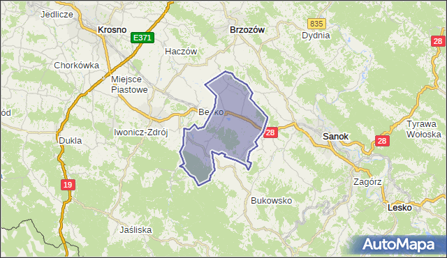 gmina Zarszyn - powiat sanocki na mapie Targeo