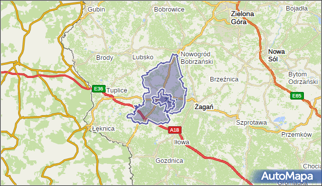 gmina Żary - powiat żarski na mapie Targeo