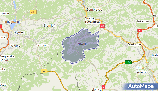 gmina Zawoja - powiat suski na mapie Targeo