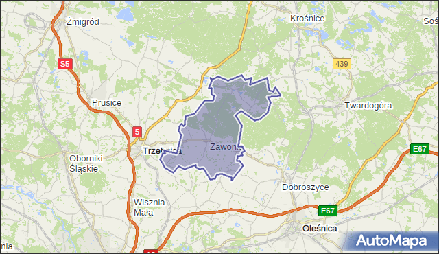 gmina Zawonia - powiat trzebnicki na mapie Targeo