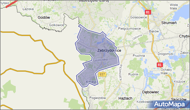gmina Zebrzydowice - powiat cieszyński na mapie Targeo
