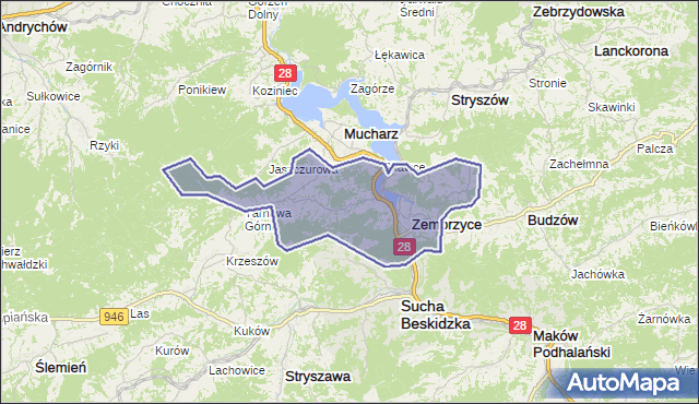 gmina Zembrzyce - powiat suski na mapie Targeo