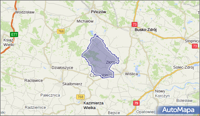 gmina Złota - powiat pińczowski na mapie Targeo