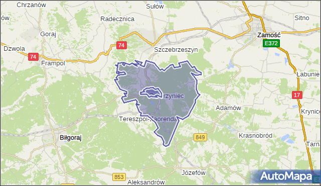 gmina Zwierzyniec - powiat zamojski na mapie Targeo