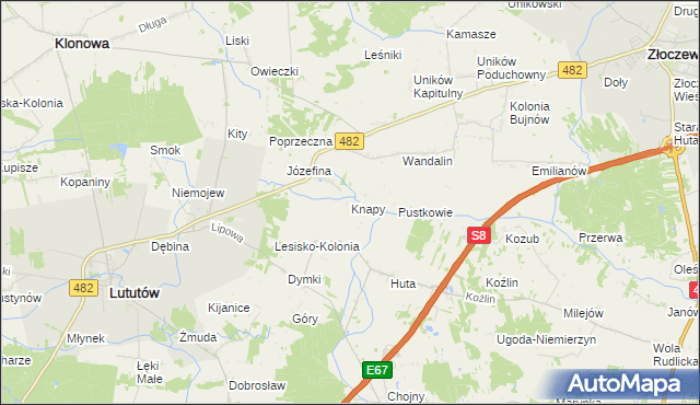 mapa Knapy gmina Lututów, Knapy gmina Lututów na mapie Targeo