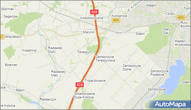 mapa Zemborzyce Tereszyńskie, Zemborzyce Tereszyńskie na mapie Targeo