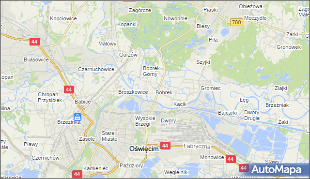 mapa Bobrek gmina Chełmek, Bobrek gmina Chełmek na mapie Targeo