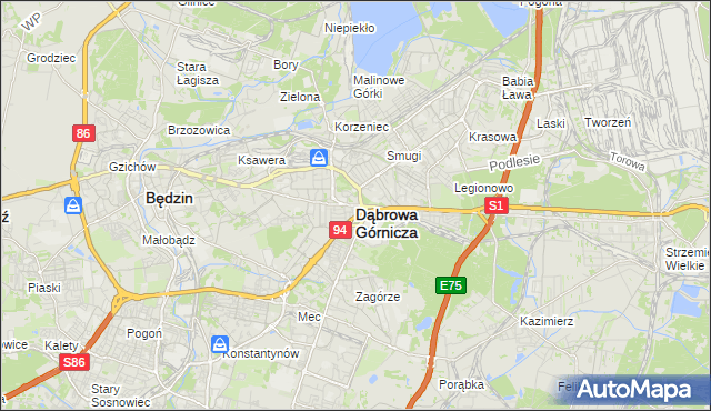 mapa Dąbrowa Górnicza, Dąbrowa Górnicza na mapie Targeo