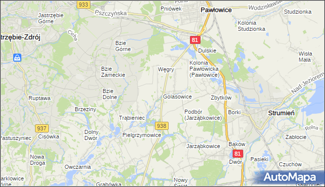mapa Golasowice, Golasowice na mapie Targeo