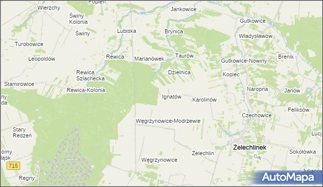 mapa Ignatów gmina Żelechlinek, Ignatów gmina Żelechlinek na mapie Targeo