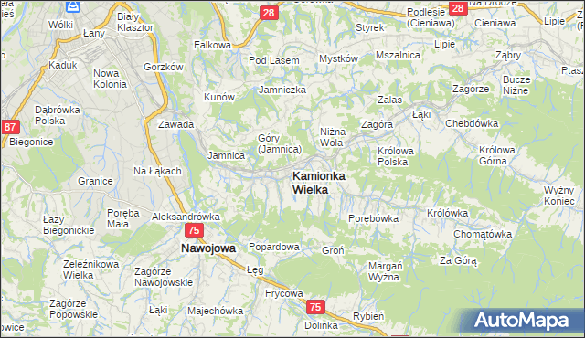 mapa Kamionka Wielka, Kamionka Wielka na mapie Targeo