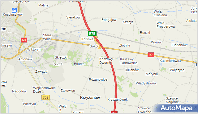 mapa Kaszewy Dworne, Kaszewy Dworne na mapie Targeo