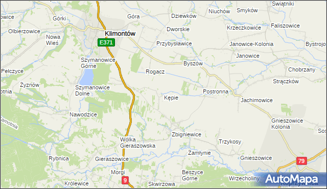 mapa Kępie gmina Klimontów, Kępie gmina Klimontów na mapie Targeo