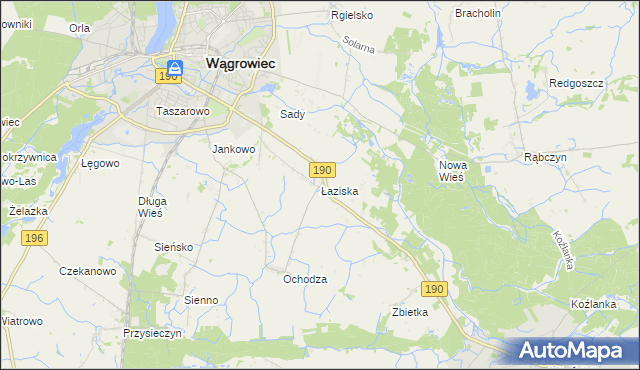 mapa Łaziska gmina Wągrowiec, Łaziska gmina Wągrowiec na mapie Targeo