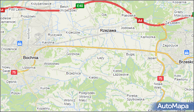 mapa Łazy gmina Rzezawa, Łazy gmina Rzezawa na mapie Targeo