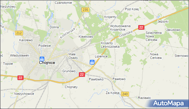 mapa Lipienice gmina Chojnice, Lipienice gmina Chojnice na mapie Targeo