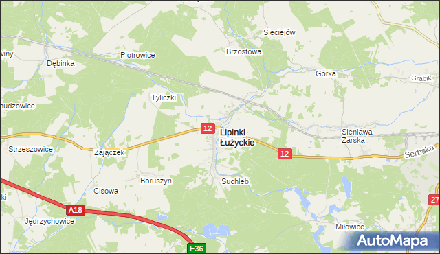 mapa Lipinki Łużyckie, Lipinki Łużyckie na mapie Targeo