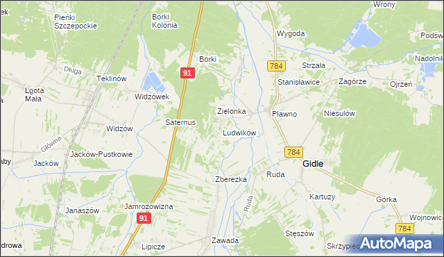 mapa Ludwików gmina Gidle, Ludwików gmina Gidle na mapie Targeo
