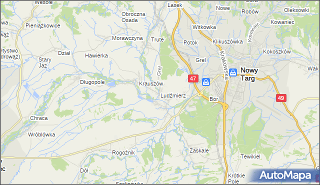 mapa Ludźmierz, Ludźmierz na mapie Targeo