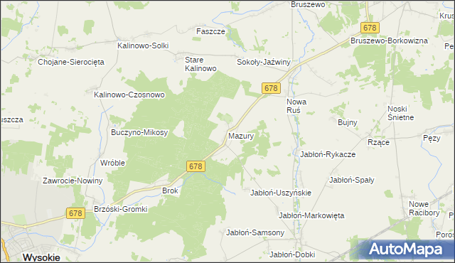 mapa Mazury gmina Wysokie Mazowieckie, Mazury gmina Wysokie Mazowieckie na mapie Targeo