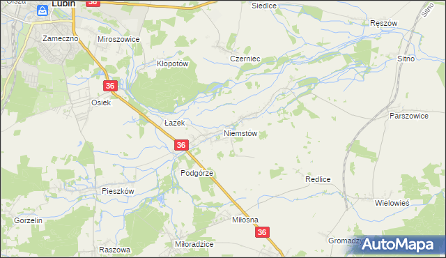 mapa Niemstów gmina Lubin, Niemstów gmina Lubin na mapie Targeo