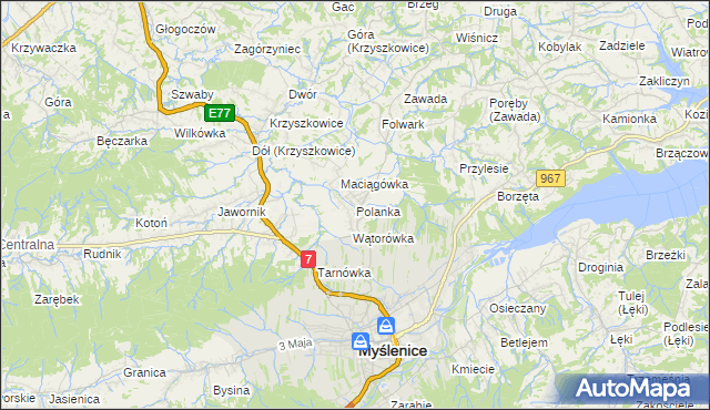 mapa Polanka gmina Myślenice, Polanka gmina Myślenice na mapie Targeo