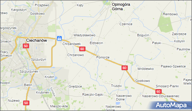 mapa Pomorze gmina Opinogóra Górna, Pomorze gmina Opinogóra Górna na mapie Targeo