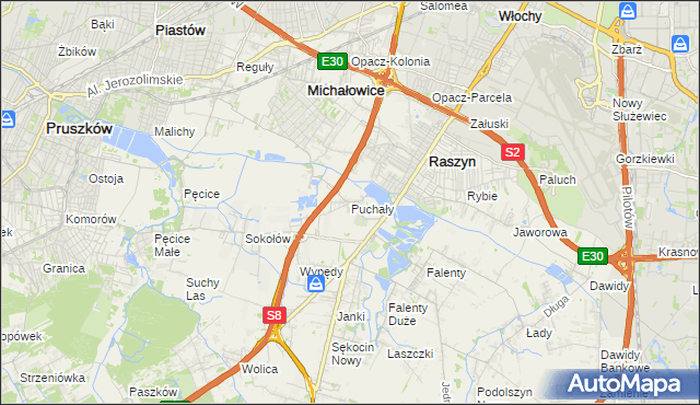 mapa Puchały gmina Raszyn, Puchały gmina Raszyn na mapie Targeo