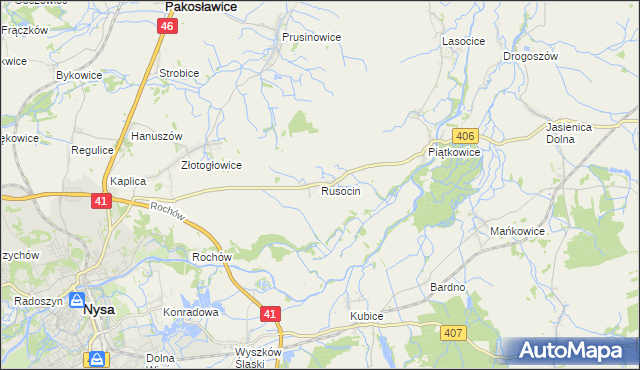 mapa Rusocin gmina Nysa, Rusocin gmina Nysa na mapie Targeo