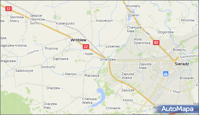 mapa Smardzew gmina Wróblew, Smardzew gmina Wróblew na mapie Targeo