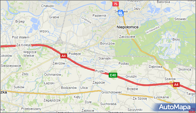 mapa Staniątki, Staniątki na mapie Targeo