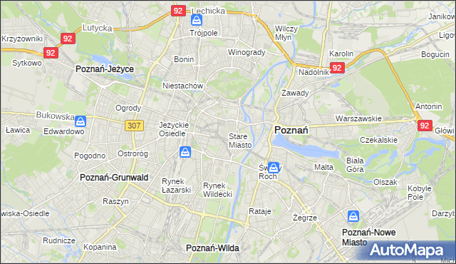 mapa Stare Miasto gmina Poznań, Stare Miasto gmina Poznań na mapie Targeo