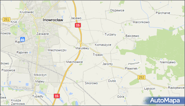 mapa Trzaski gmina Inowrocław, Trzaski gmina Inowrocław na mapie Targeo