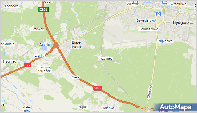 mapa Trzciniec gmina Białe Błota, Trzciniec gmina Białe Błota na mapie Targeo