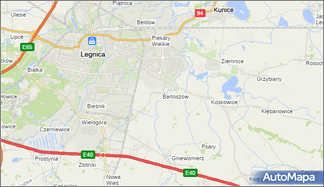 mapa Bartoszów gmina Legnickie Pole, Bartoszów gmina Legnickie Pole na mapie Targeo