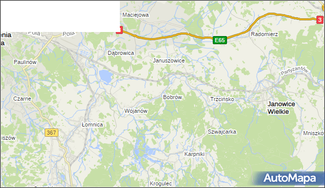 mapa Bobrów gmina Mysłakowice, Bobrów gmina Mysłakowice na mapie Targeo