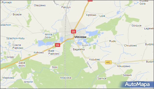 mapa Bugaj gmina Miłosław, Bugaj gmina Miłosław na mapie Targeo