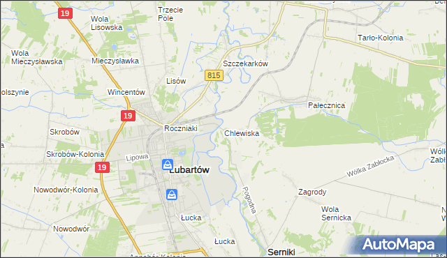 mapa Chlewiska gmina Lubartów, Chlewiska gmina Lubartów na mapie Targeo