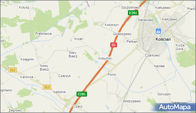 mapa Kobylniki gmina Kościan, Kobylniki gmina Kościan na mapie Targeo