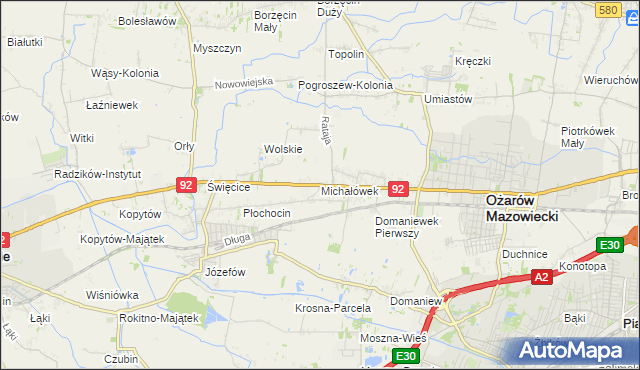 mapa Michałówek gmina Ożarów Mazowiecki, Michałówek gmina Ożarów Mazowiecki na mapie Targeo